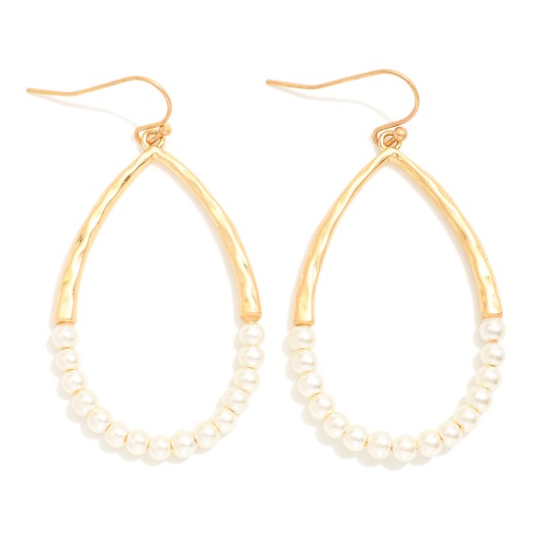 Wholesale hammered Metal Pearl Beaded Teardrop Earrings L