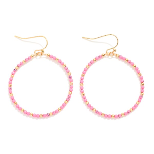 Mini Stone Beaded Drop Hoop Earrings 

- Approximately 2.75" L