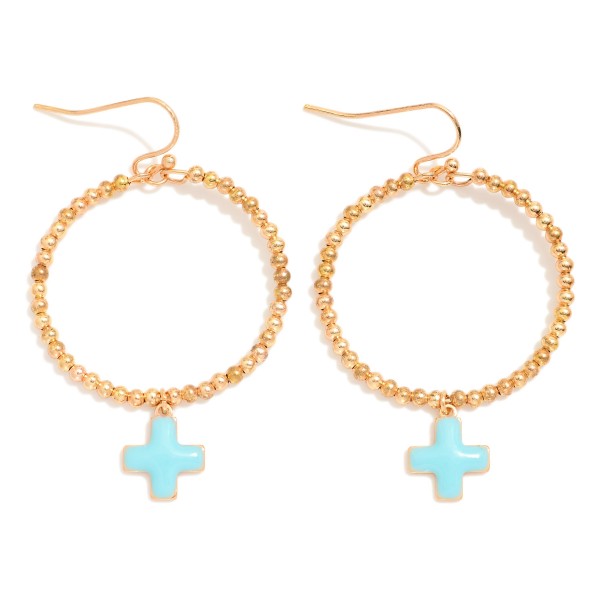 Wholesale metal Beaded Hoop Drop Earrings Enamel Plus Cross Dangle L
