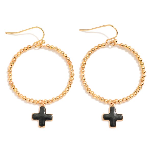 Wholesale metal Beaded Hoop Drop Earrings Enamel Plus Cross Dangle L