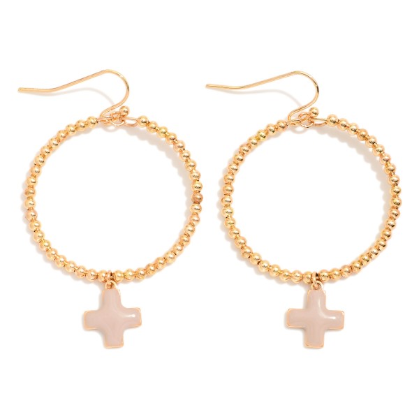 Wholesale metal Beaded Hoop Drop Earrings Enamel Plus Cross Dangle L
