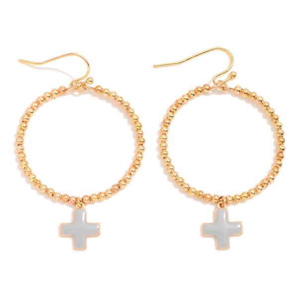 Wholesale metal Beaded Hoop Drop Earrings Enamel Plus Cross Dangle L