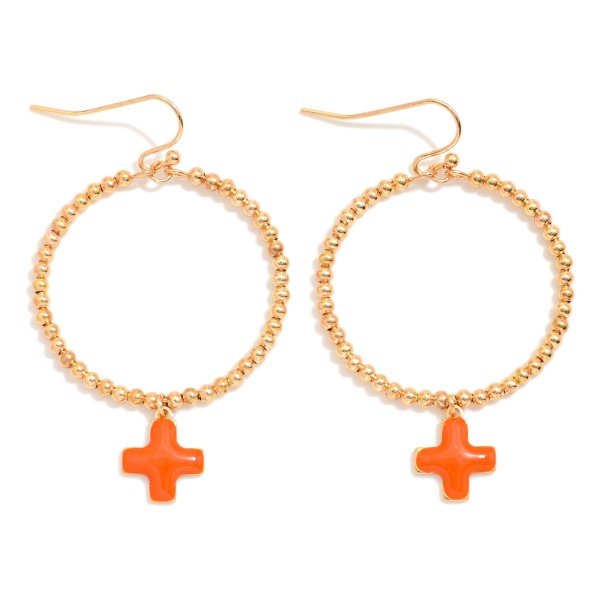 Wholesale metal Beaded Hoop Drop Earrings Enamel Plus Cross Dangle L