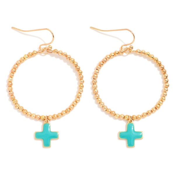 Wholesale metal Beaded Hoop Drop Earrings Enamel Plus Cross Dangle L