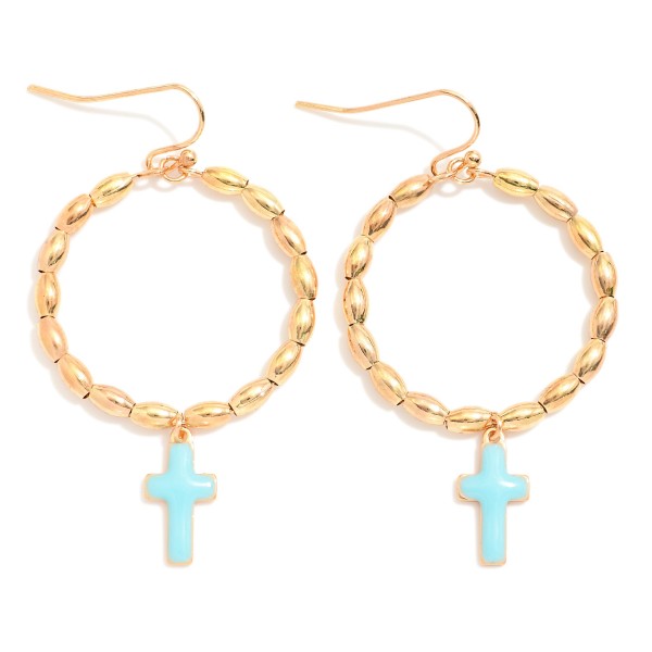 Wholesale metal Beaded Hoop Drop Earrings Enamel Cross Dangle L