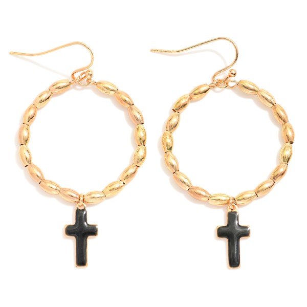 Wholesale metal Beaded Hoop Drop Earrings Enamel Cross Dangle L