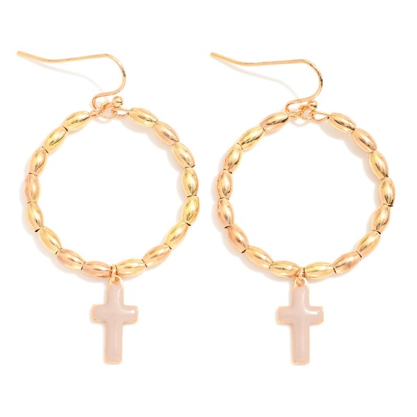 Wholesale metal Beaded Hoop Drop Earrings Enamel Cross Dangle L