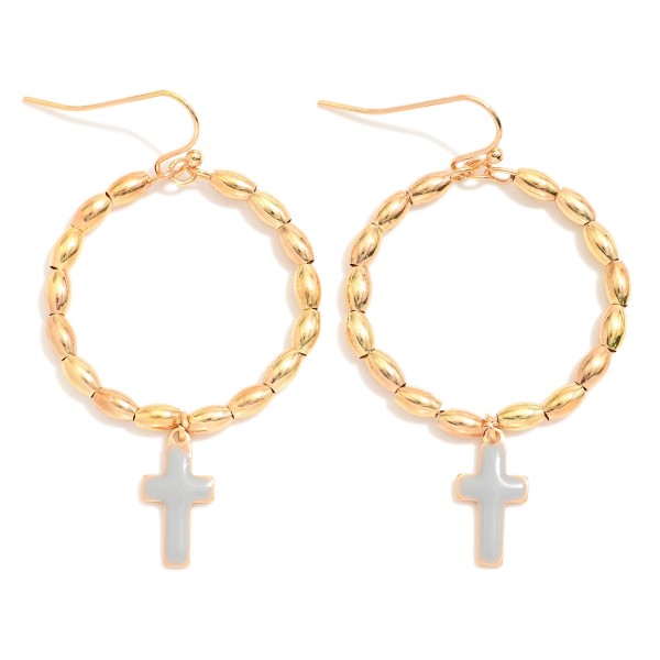Wholesale metal Beaded Hoop Drop Earrings Enamel Cross Dangle L