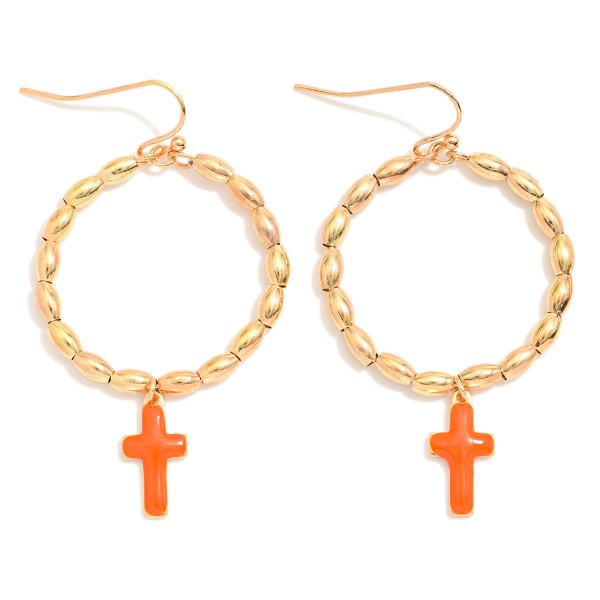 Wholesale metal Beaded Hoop Drop Earrings Enamel Cross Dangle L