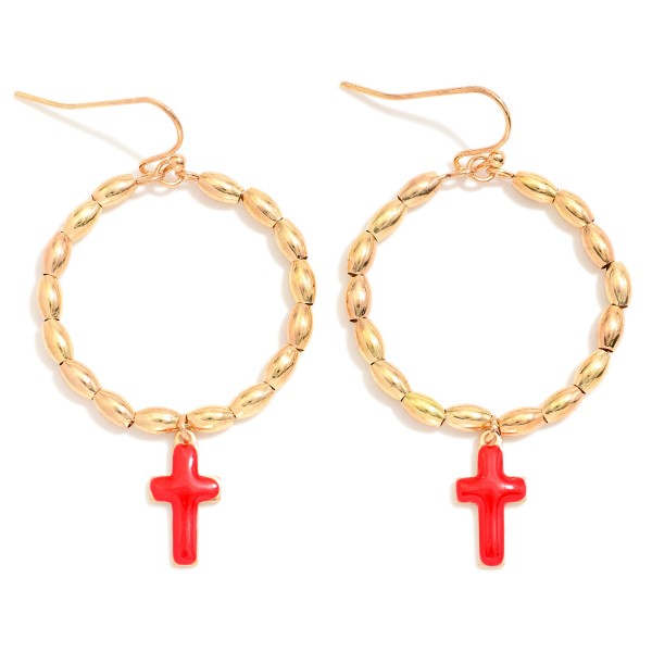 Wholesale metal Beaded Hoop Drop Earrings Enamel Cross Dangle L