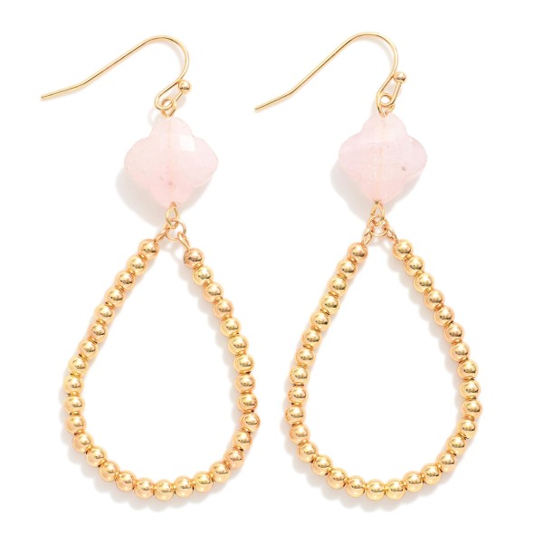Wholesale natural Stone Clover Teardrop Drop Earrings Gold Beads L