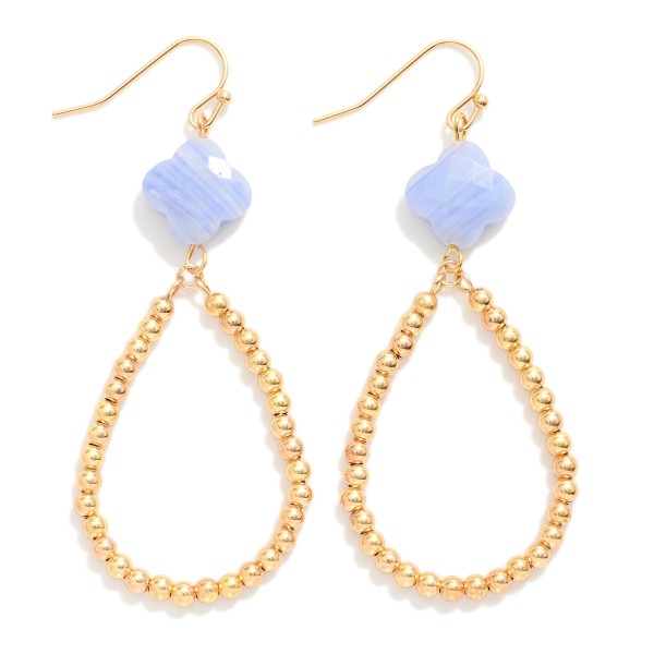 Wholesale natural Stone Clover Teardrop Drop Earrings Gold Beads L