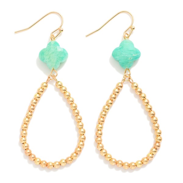 Wholesale natural Stone Clover Teardrop Drop Earrings Gold Beads L
