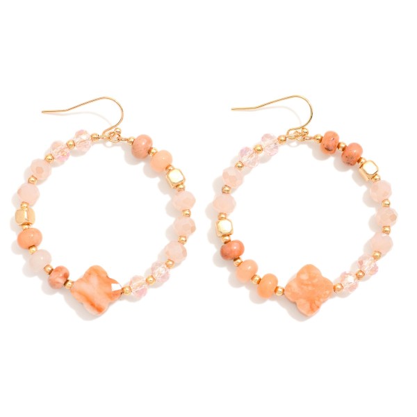 Wholesale beaded Hoop Drop Earrings Faceted Beads Stone Clover L