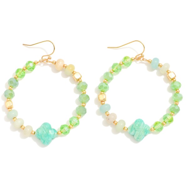 Wholesale beaded Hoop Drop Earrings Faceted Beads Stone Clover L