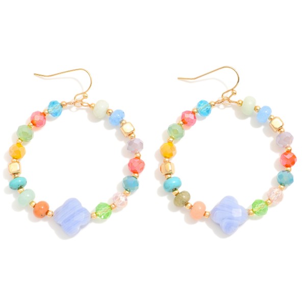 Wholesale beaded Hoop Drop Earrings Faceted Beads Stone Clover L