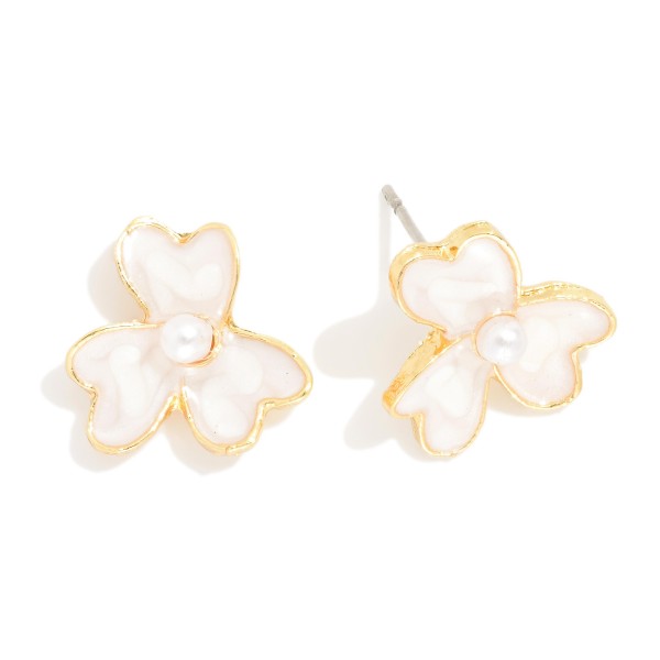 Wholesale glitter Enamel Flower Stud Earrings Pearl Detail L