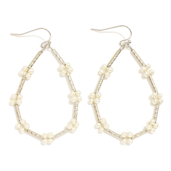 Wholesale teardrop Drop Earrings Textured Metal Tube Beads Pearl Cluster Details