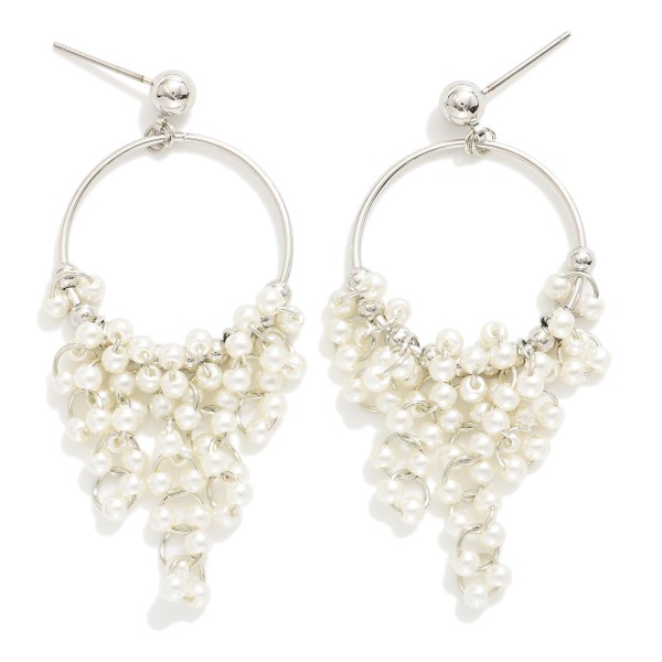 Wholesale metal Post Drop Hoop Earrings Pearl Tassel Details L