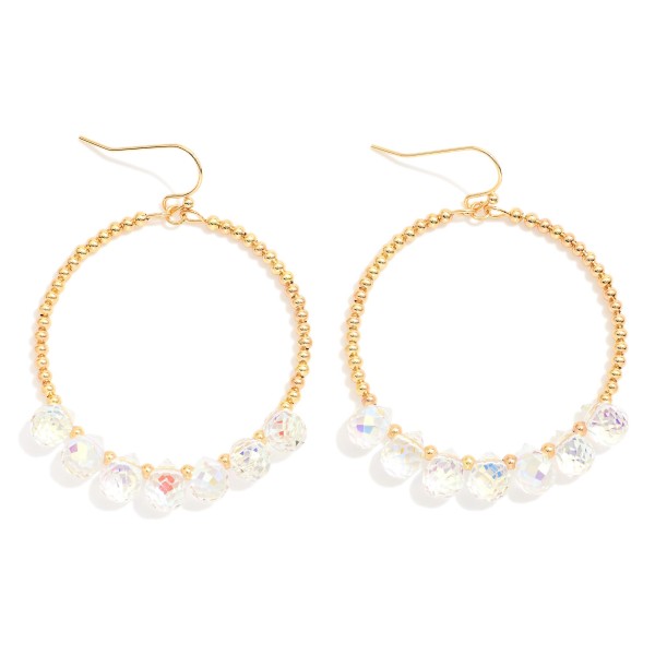 Wholesale beaded Hoop Drop Earrings Metal Tones Glass Crystal Teardrop Beads L