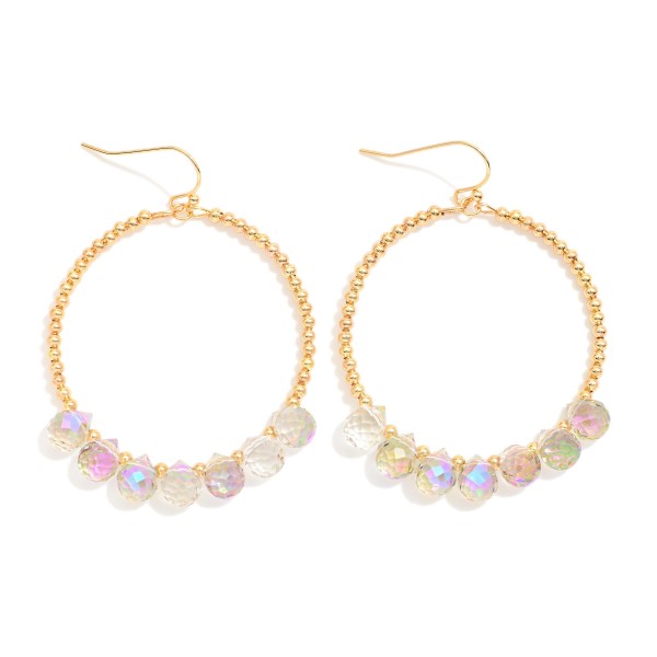 Wholesale beaded Hoop Drop Earrings Metal Tones Glass Crystal Teardrop Beads L