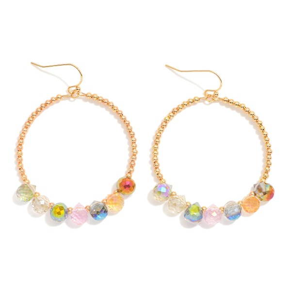 Wholesale beaded Hoop Drop Earrings Metal Tones Glass Crystal Teardrop Beads L