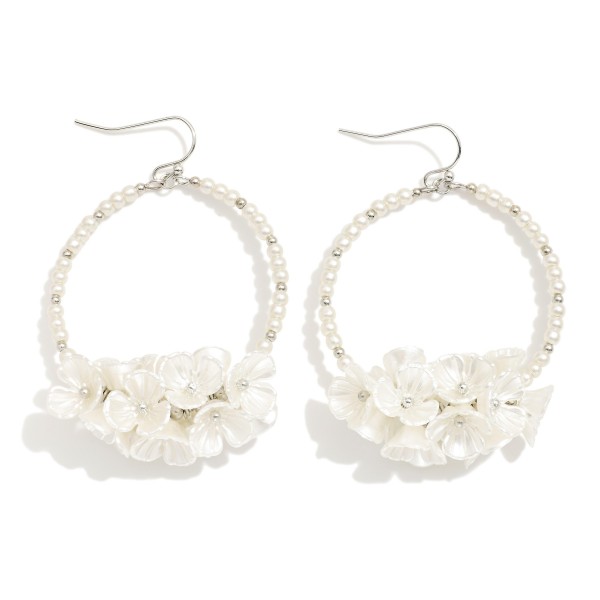 Wholesale pearl Beaded Hoop Drop Earrings Pearl Flower Accents L