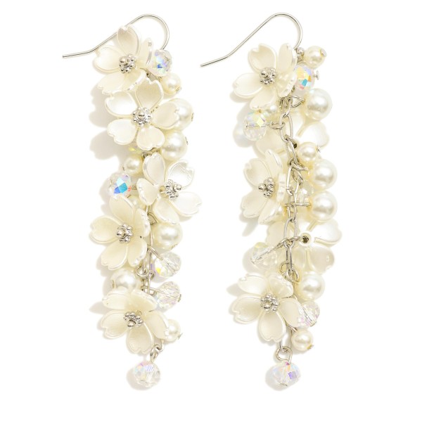 Wholesale linked Pearl Flower Drop Earrings Faceted Bead Details L