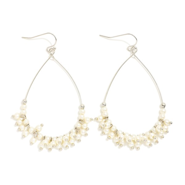 Wholesale metal Wire Teardrop Drop Earrings Pearl Details L