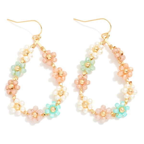 Wholesale flower Beaded Teardrop Drop Earrings L