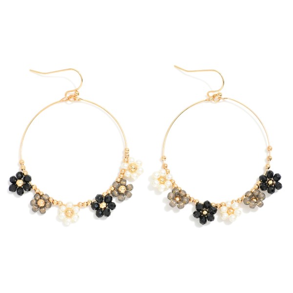 Wholesale wire Hoop Drop Earrings Beaded Flowers Detail L