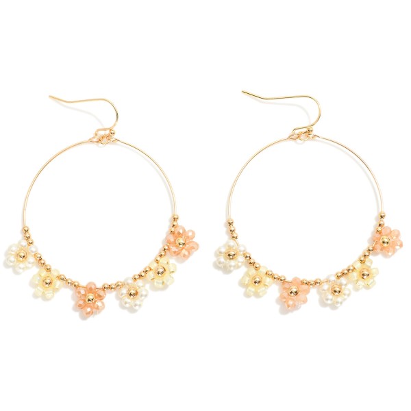 Wholesale wire Hoop Drop Earrings Beaded Flowers Detail L