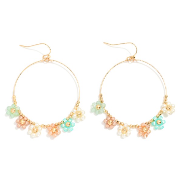 Wholesale wire Hoop Drop Earrings Beaded Flowers Detail L