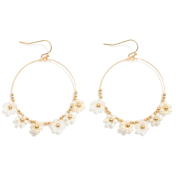 Wholesale wire Hoop Drop Earrings Beaded Flowers Detail L