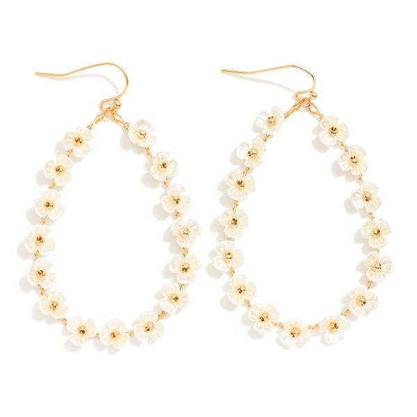Wholesale metal Wire Teardrop Drop Earrings Pearl Flower Details L
