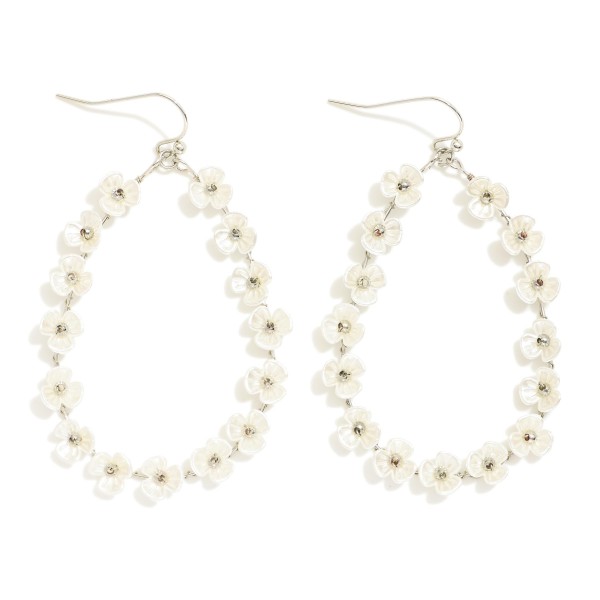 Wholesale metal Wire Teardrop Drop Earrings Pearl Flower Details L