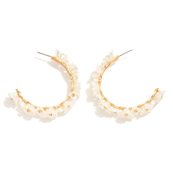 Wholesale pearl Flower Studded Hoop Earrings D