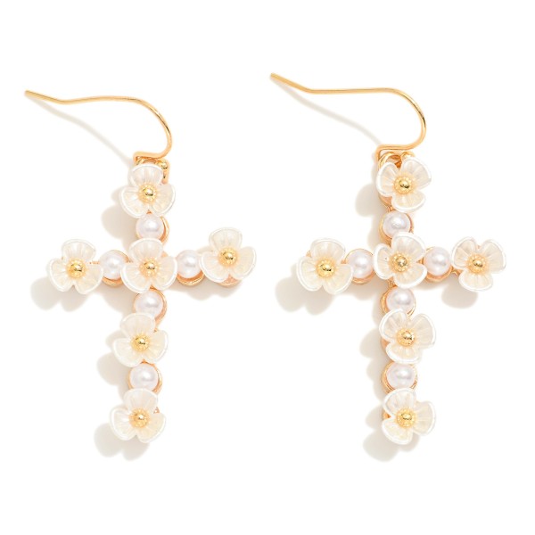 Wholesale pearl Pearl Flower Studded Cross Drop Earrings L