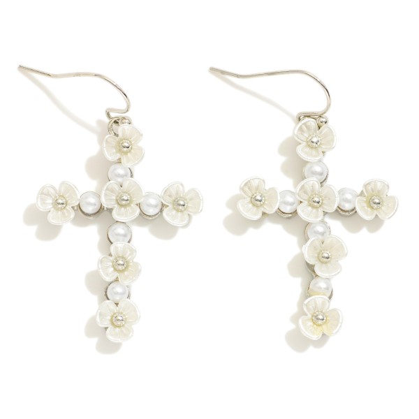 Wholesale pearl Pearl Flower Studded Cross Drop Earrings L