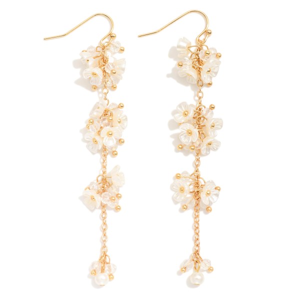 Wholesale chain Link Drop Earrings Pearl Flower Clusters L