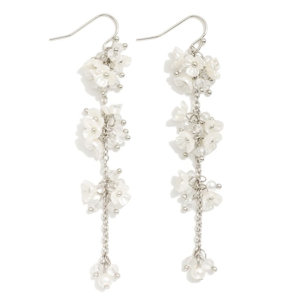 Wholesale chain Link Drop Earrings Pearl Flower Clusters L