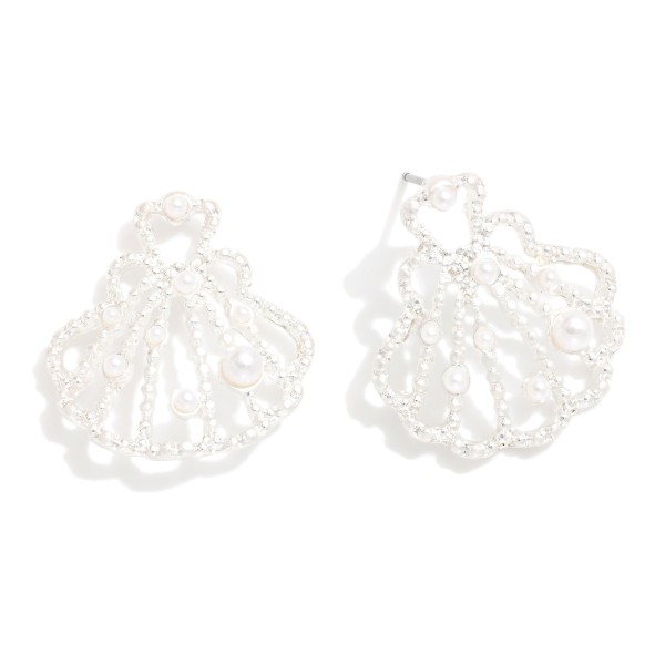 Wholesale metal Hollow Shell Drop Earrings Pearl Details L