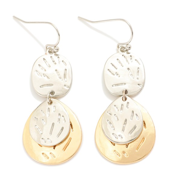 Linked & Layered Textured Metal Geometric Shape Drop Earrings 

- Approximately 2" L