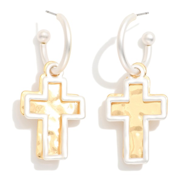 Wholesale metal Hoop Earrings Hammered Metal Cross Dangle L