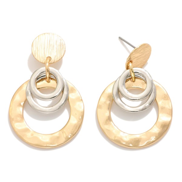 Wholesale metal Linked Textured Circle Post Drop Earrings Ring Detailing L