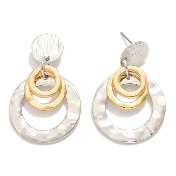 Wholesale metal Linked Textured Circle Post Drop Earrings Ring Detailing L