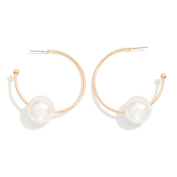 Wholesale metal Hoop Post Drop Earring Pearl Ball L