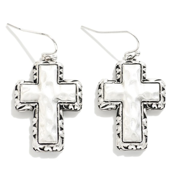 Wholesale chunky Hammered Metal Cross Drop Earrings L