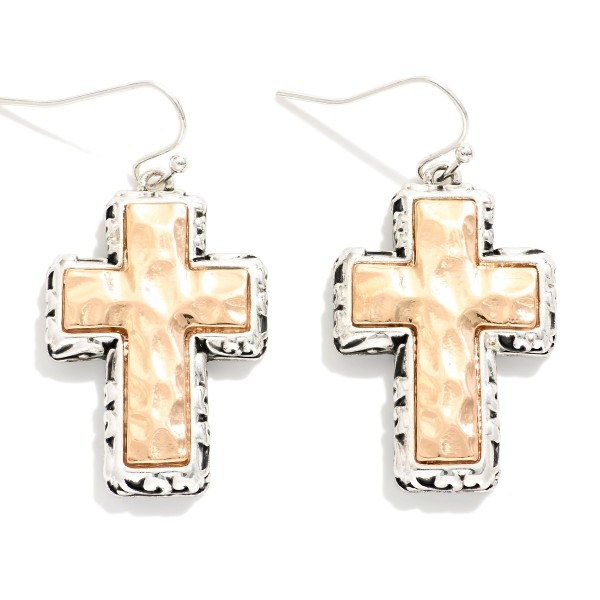 Wholesale chunky Hammered Metal Cross Drop Earrings L