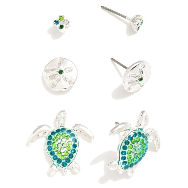 Wholesale set Three Stud Sea Creature Stud Earrings Rhinestone Accents L